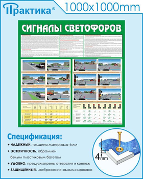 С39 Стенд сигналы светофоров (1000х1000х3 мм, прямая печать на пластик) - Стенды - Стенды по безопасности дорожного движения - ohrana.inoy.org