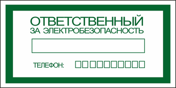 S25 ответственный за электробезопасность (пластик, 200х100 мм) - Знаки безопасности - Вспомогательные таблички - ohrana.inoy.org